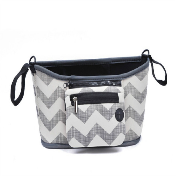 

Stroller Organizer and Cup Holder with Detachable Wristlet Diaper Bag Hanging Basket Storage Bag(Stripe)