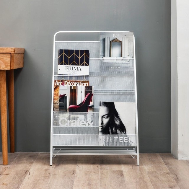

Nordic Minimalist Modern Iron Magazine Shelf Children Picture Book Small Bookshelf(White trumpet (3 layers))