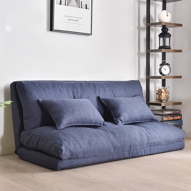 

Double-purpose Small Apartment Bedroom Multi-functional Folding Lazy Little Sofa Bed(120cm Dark Blue)