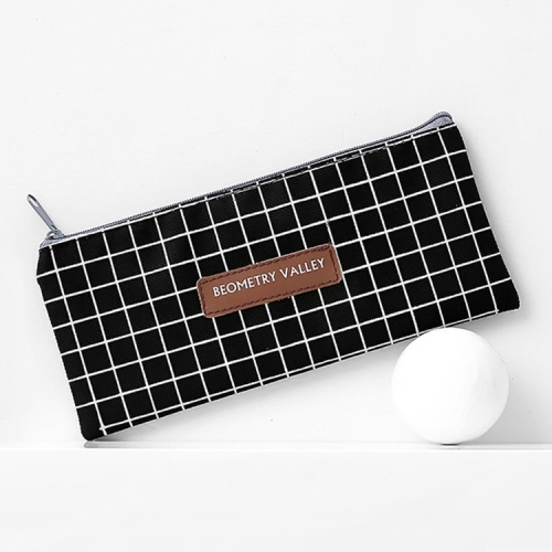 

Cute Simple Striped Grid Geometry Canvas Pencil Case Pen Bag Box Stationery Pouch School Supplies(Black Lattice)