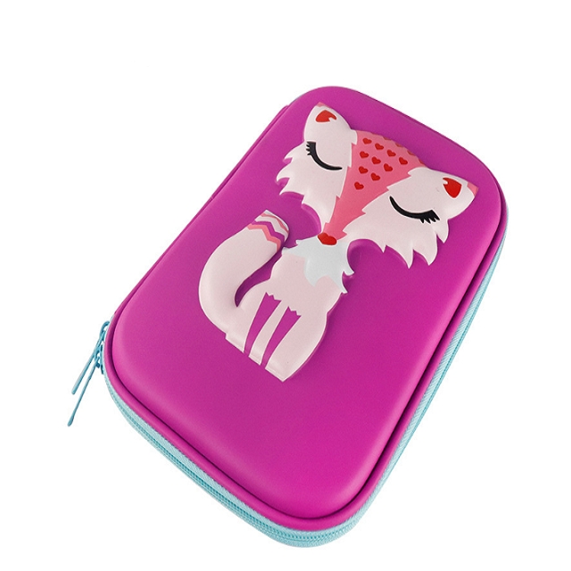 

2 PCS EVA Cute Pencil Case School Office Cartoon Fox Pattern Large Capacity Stationery Pen Holder Organizer Box(Purple red)