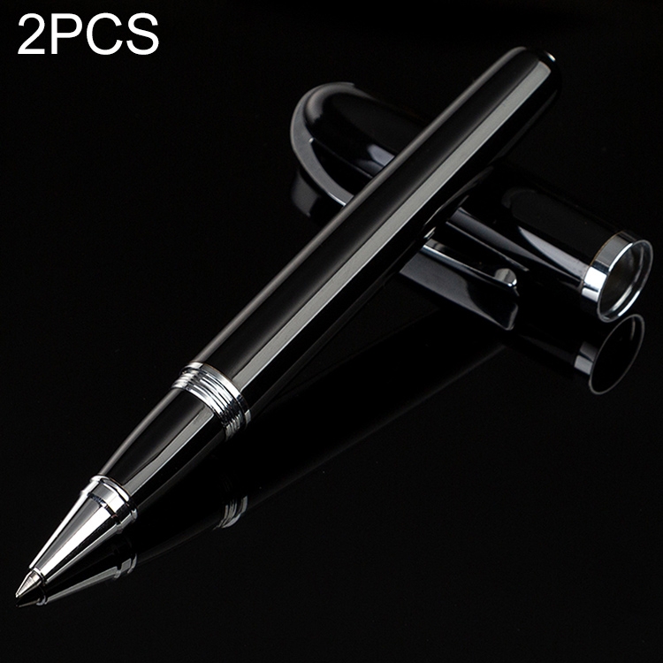 

2 PCS Black Roll Ball Pen Ballpoint Pens School Office Stationery Luxury Birthday Gift(Black silver )