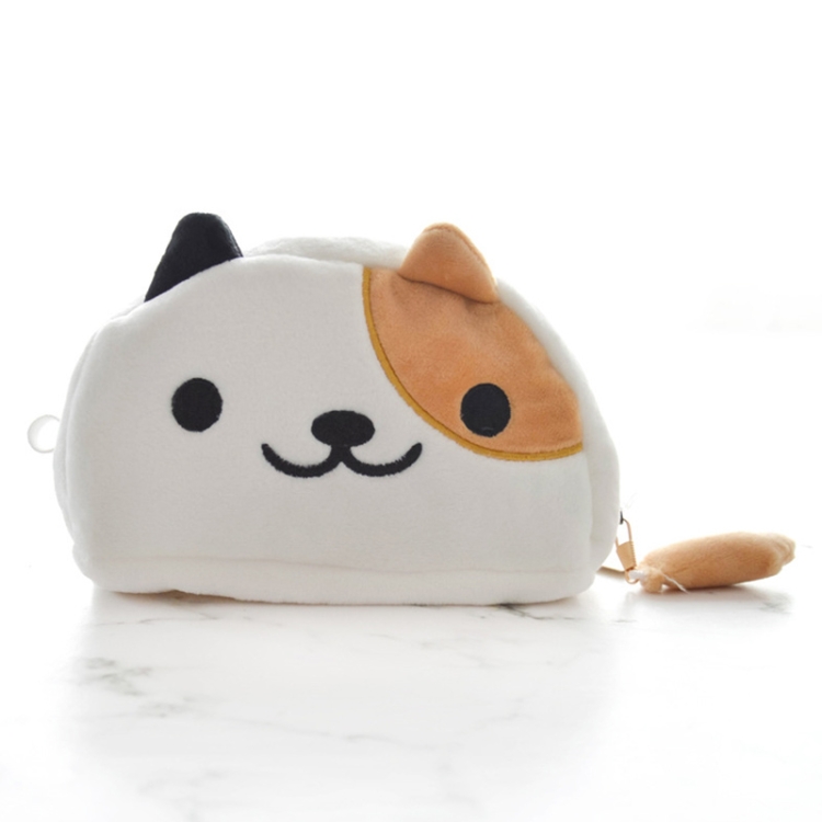 

Cute Soft Short Plush Cat Makeup Bag Pen Bag Large Capacity Student Learning Pencil Case(Yellow and White)