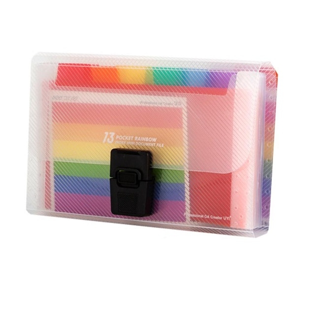 

13 Grid Expanding File Folder A6 Document Buckle Lanyard Bag Multicolor Expanding File(Multicolor Buckle)