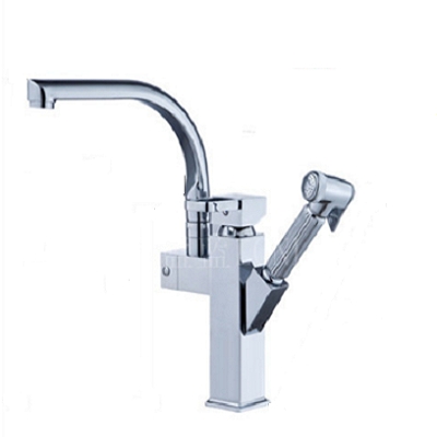 

Kitchen Faucet Mixer Tap Single Handle Two Swivel Spouts Hot Cold Water Tap Pull Out Flushing Spray Tap, Type:Hight