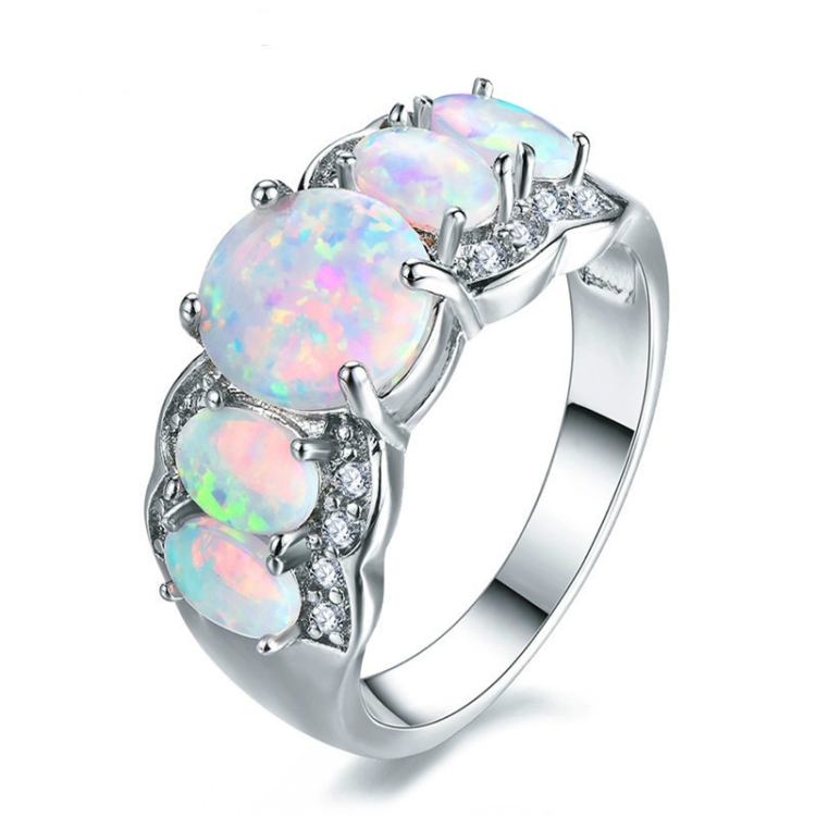 

Women Fashion Five Oval Edge Diamond Rings Size：6(White)