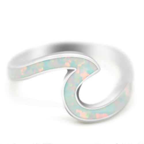 

Women Geometric Design Fire Opal Wave Rings Size:7(White)