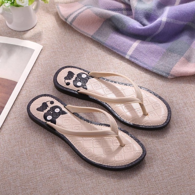 

Women Cute Cat Flat Slippers Outdoor Beach Slipper, Shoe Size:38(Apricot)