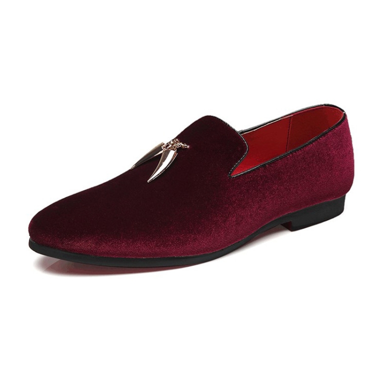 

Casual Sickle Suede Men Shoes Flat Slip-on Pointed Toe Dress Shoes Loafer, Size:46(Red)