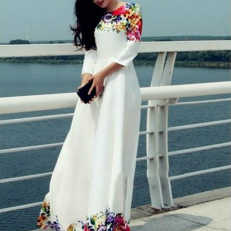 

Women Clothing Wear In Spring and Summer Fashion Printing Dress, Siz:XL(White)