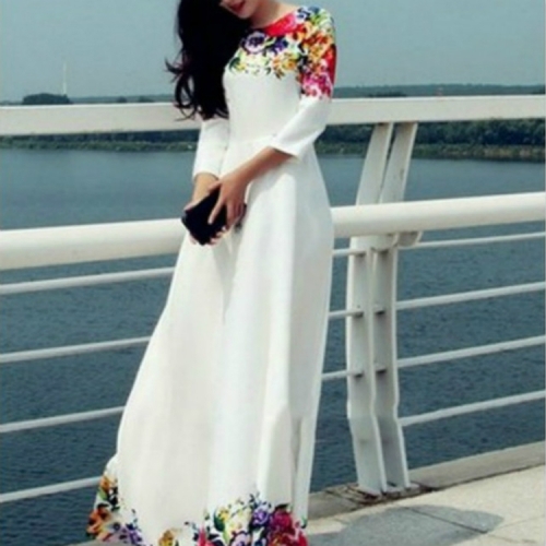

Women Clothing Wear In Spring and Summer Fashion Printing Dress, Siz:XXL(White)