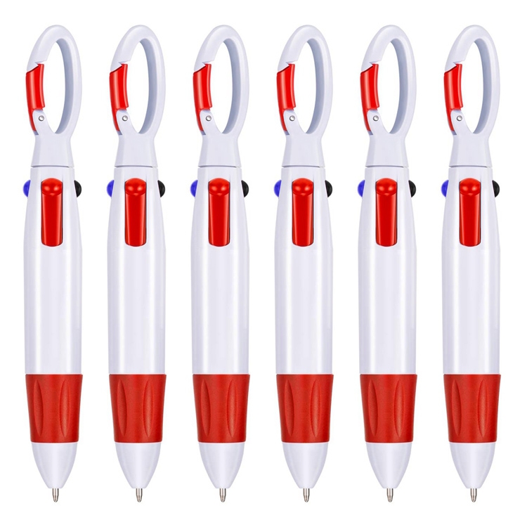 

3 PCS Cute Carabiner Ballpoint Pen Multicolor 4 In 1 Colorful Pen School Stationery with Keychain(Red)