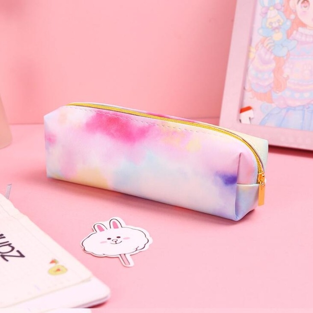 

Colorful Rainbow PU Pencil Case Stationery Storage Bag School Supplies 19.5x5.5cm
