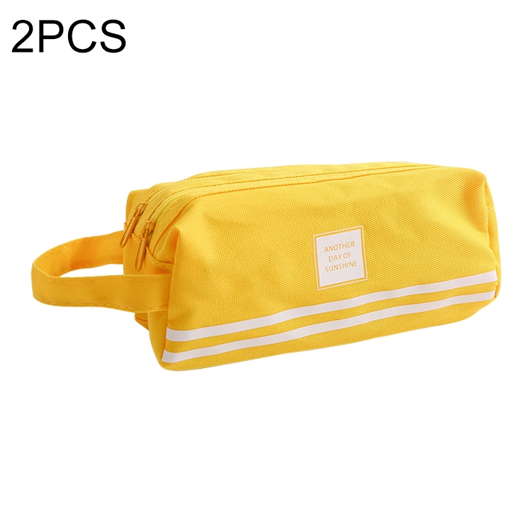 

2 PCS Hand-Held Large Capacity Pen Bag Pure Color Double Zipper Pen Bag(Yellow)