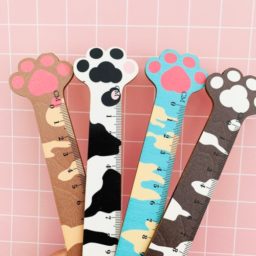 

2 PCS Cute Cat Claw Wooden Ruler Measurement Drawing Student Stationery School Office Supplies