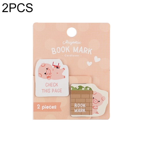 

2 PCS Creative Cute Cartoon Magnet Bookmark Small Animal Book Page Folder(Pig)