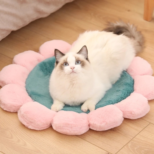 

Round Flower Pet Cat Dog Plush Mat Pet Bed, Specification: 60cm(Green)