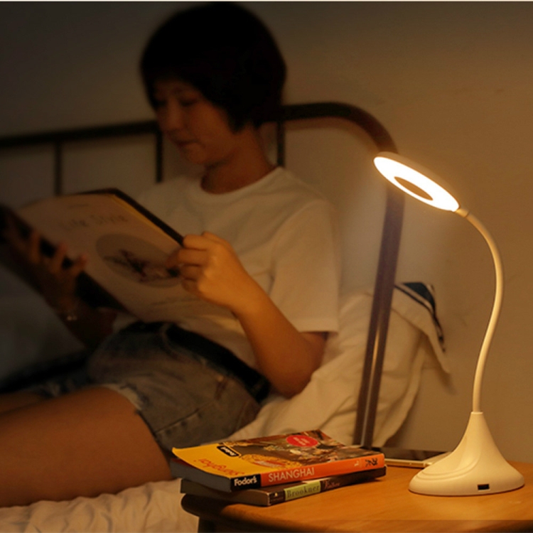 

USB Charging Touch Dimming Student Eye Protection Learning Multifunctional Bedside Lamp Table Lamp with Phone Holder(White )