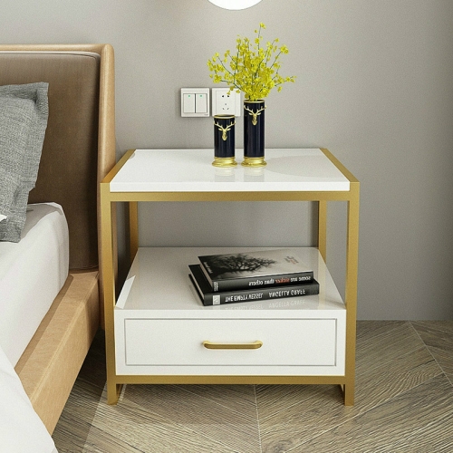 

Simple Bedroom Mini Storage Locker Bedside Table, Color:A White Piano Lacquer