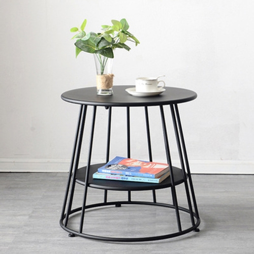 

Simple Iron Art Bedroom Round Coffee Table, Color:Double black 55x55x52cm