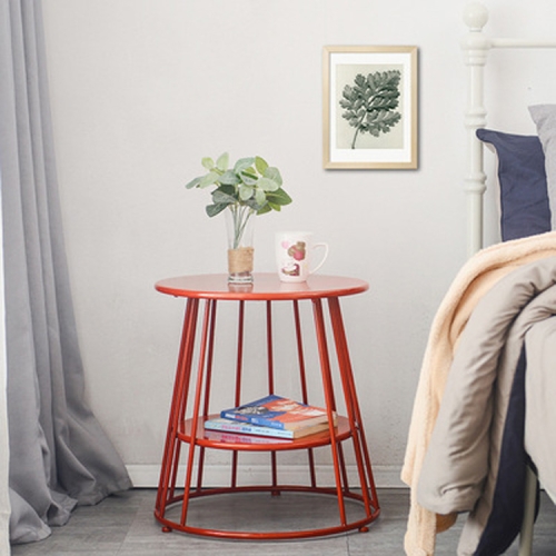 

Simple Iron Art Bedroom Round Coffee Table, Color:Double red 55x55x52cm