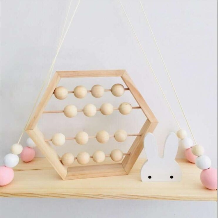 

Natural Wooden Abacus Beads Craft Baby Early Learning Educational Toys Baby Room Decor(Wood Color)