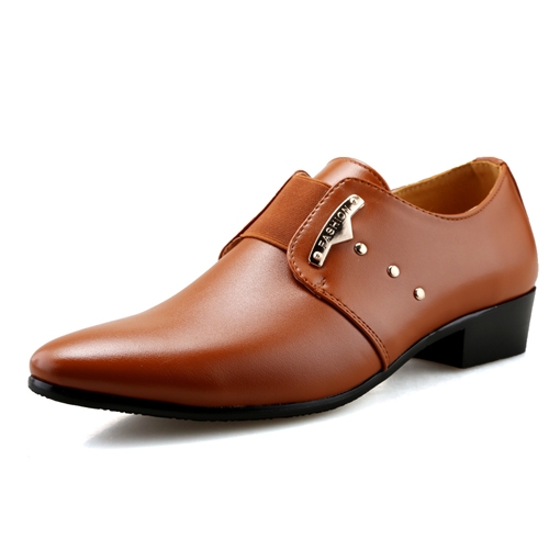 

Men Formal Shoes Slip-On PU Leather Pointed Shoes, Shoe Size:40(Brown)