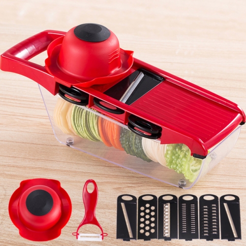 

10 in 1 Multifuction Vegetable Cutter Stainless Steel Blade Manual Potato Onion Peeler Carrot Grater Dicer(Red)