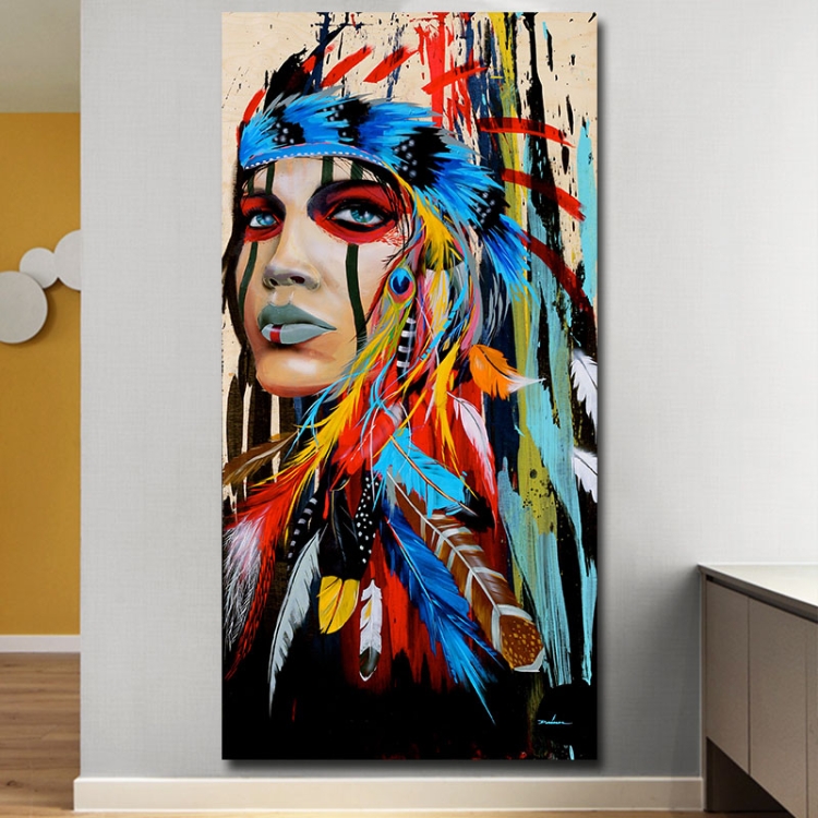 

Modern Wall Art Prints Coloful Girl Feathered Women Canvas Painting For Living Room Home Decor, Size:40X60cm