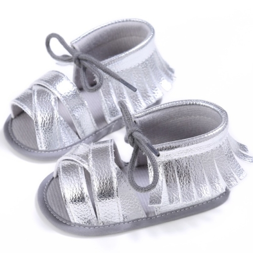 

Summer Tassel Baby Shoes Soft Non-slip Crib Infant Girl Shoes Moccasins Sandal, Size:12cm(Silver)