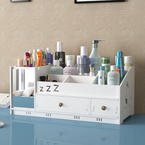 

Household Plastic Desktop Cosmetics Storage Box with Mirror