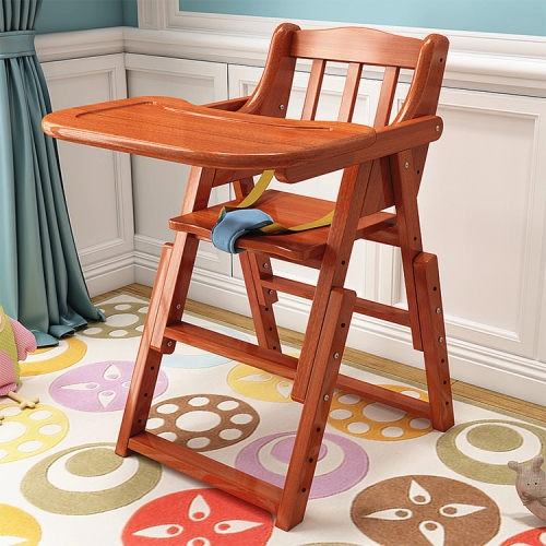 

Baby High Chair Baby Feeding Eating Dinning Chair Wooden Portable Chair Foldable Adjust Height Seat(Peach Color)