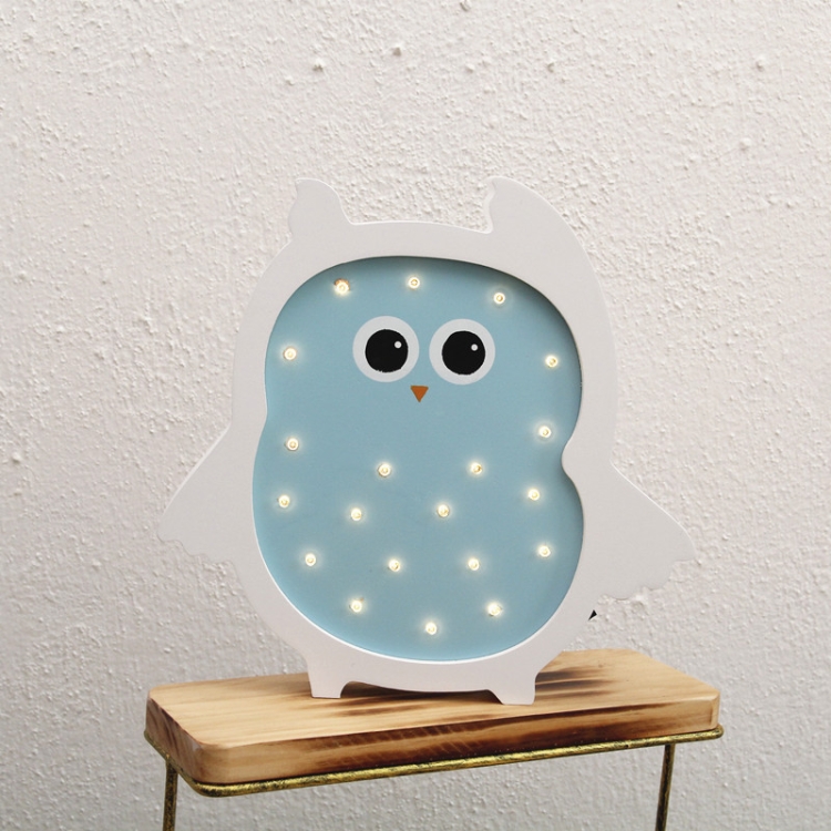 

Wooden Owl Table Lamp Children Room Decoration Toy Ins Bedroom LED Night Light(Blue )
