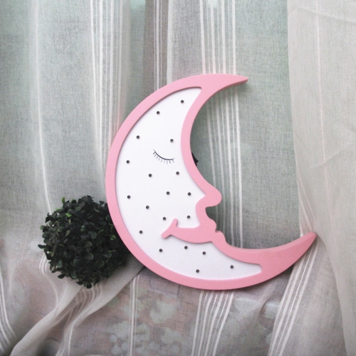 

Wooden Moon Children Room Decoration LED Wall Light Night Light(Pink )