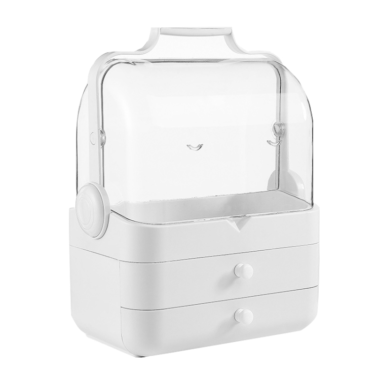 

Cosmetic Storage Box Desktop Storage Dustproof Flip Cosmetic Case(White)