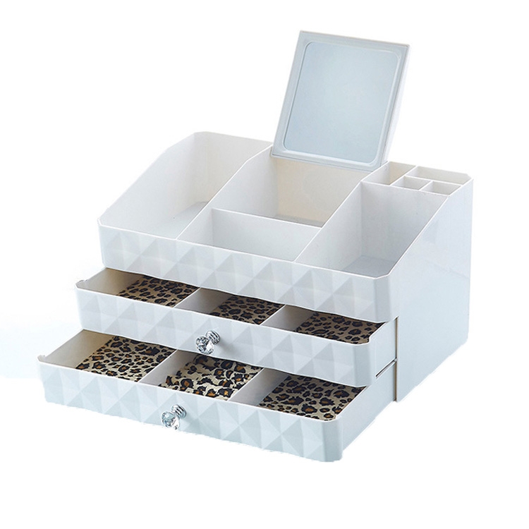 

Two-layer Drawer Type Cosmetic Box Desktop Jewelry Storage Large Finishing Box( Leopard Color )