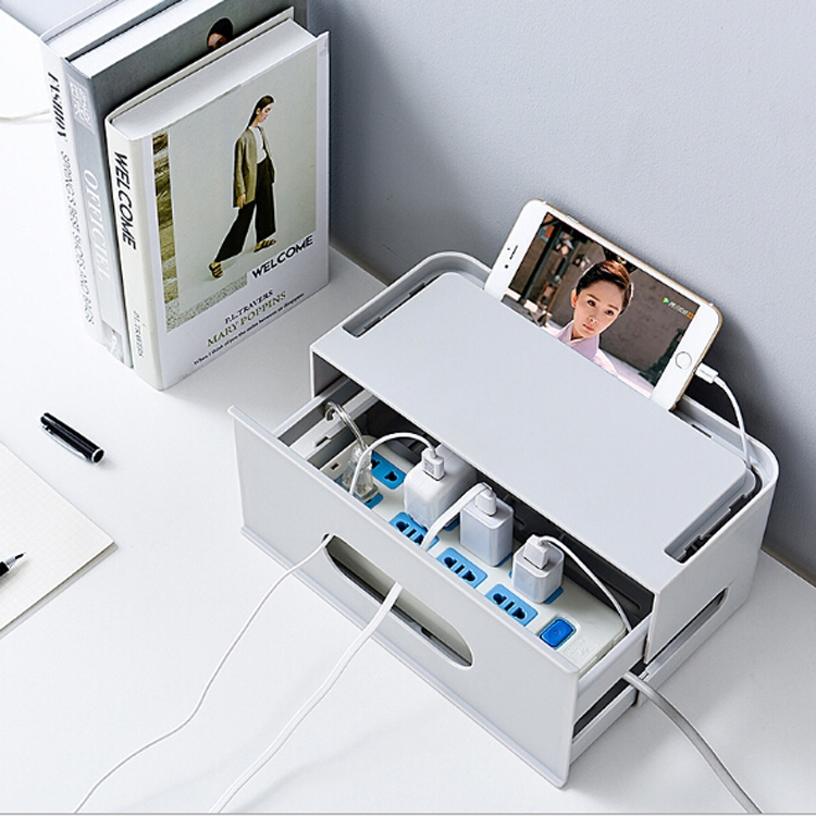 

Plastic Pull Type Desktop Power Cable Storage Storage Box(Gray)