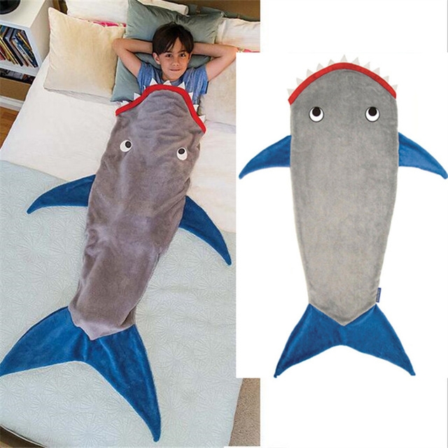 

Winter Shark Mermaid Sleeping Blanket Sleeping Swaddle Soft Wool Children Sleeping Bag(Grey Shark)