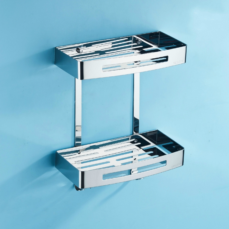 

Stainless Steel Soap Holder Dish Bathroom Rack, Style:Square Double Layer