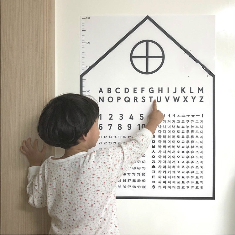 

Child Early Education Puzzle Enlightenment Height Ruler Cognitive Number English Learning Waterproof Wall Sticker，Size： 75x53 cm