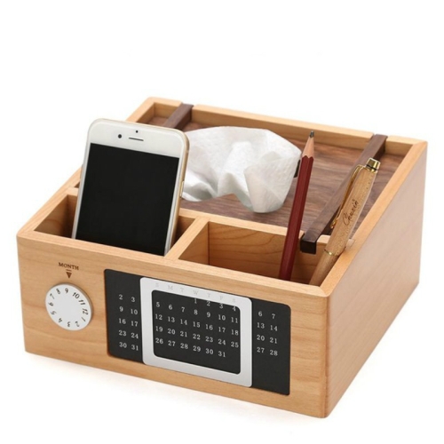 

Wooden Perpetual Calendar Pen Box Creative Multifunctional Office Desktop Storage Supplies Pen Holder Tissue Box