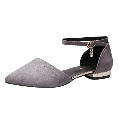 

Summer Buckle with Frosted Pointed Flat Sandals, Size:39(Grey)