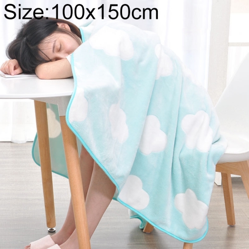

Summer Thin Coral Flannel Office Nap Blanket, Size:100x150cm(Green Clouds)