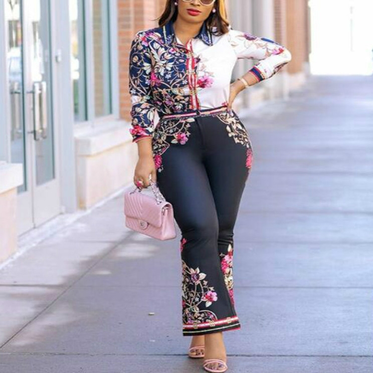 

Women Print Elastic Baggy Pants Sets, Size:L(As Show)
