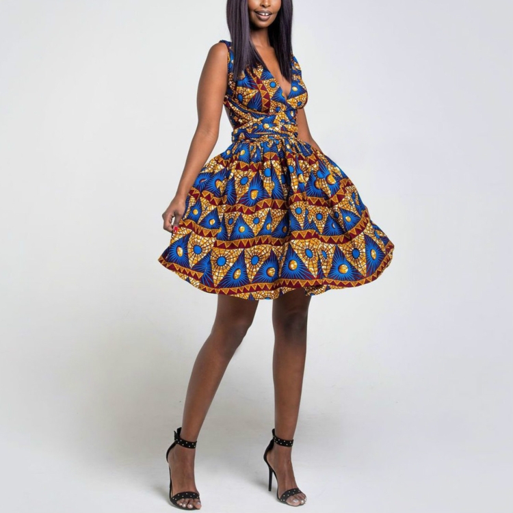 

Fashion Floral Print Summer Party Backless, Size:M(Blue)