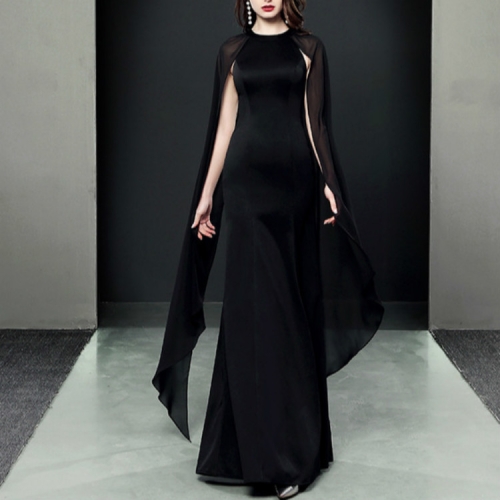 

Slim Cheongsam Sexy Long Qipao Evening Dress Party Dresses, Size: XL(Black)