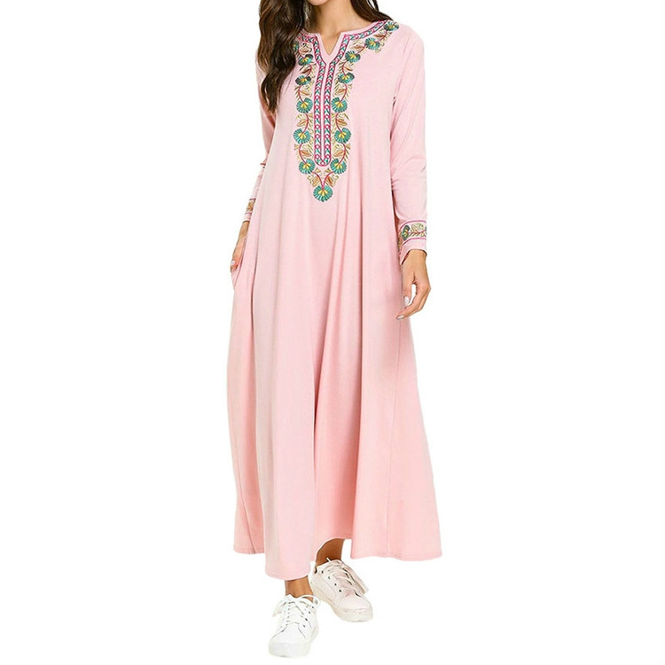 

2 PCS Long Sleeve Flowers Print Loose Dress, Size:4XL(Pink)