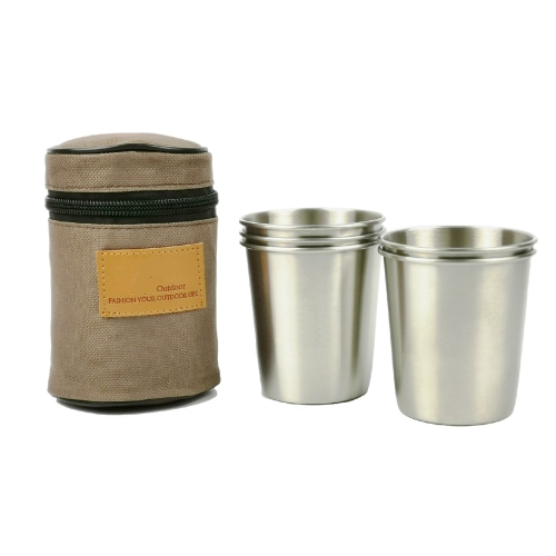 

5 PCS Rolled Child Shockproof Stainless Steel Beer Milk Tea Cup with Cloth Bag, Capacity: 200ml