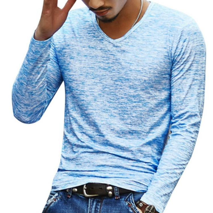 

Slim Streetwear V-neck T Shirt Casual Fitness Tops Long Sleeve Pullover Shirt for Men, Size:XXXL(Blue)