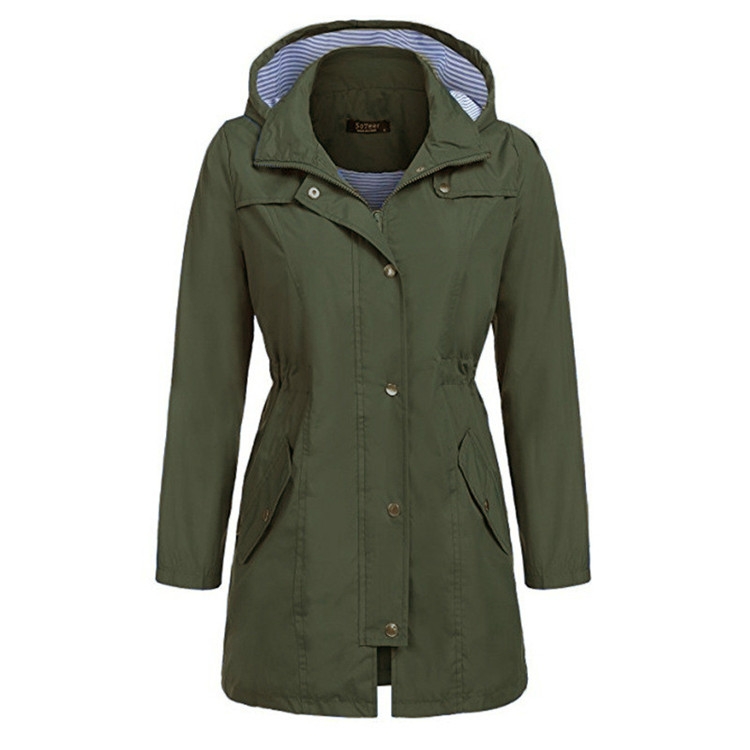 

Casual Women Waterproof Waist Hooded Long Coat, Size:XL(Army Green)